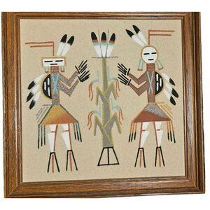 Vintage Sand Art Native American Signed Corn Egale READ
